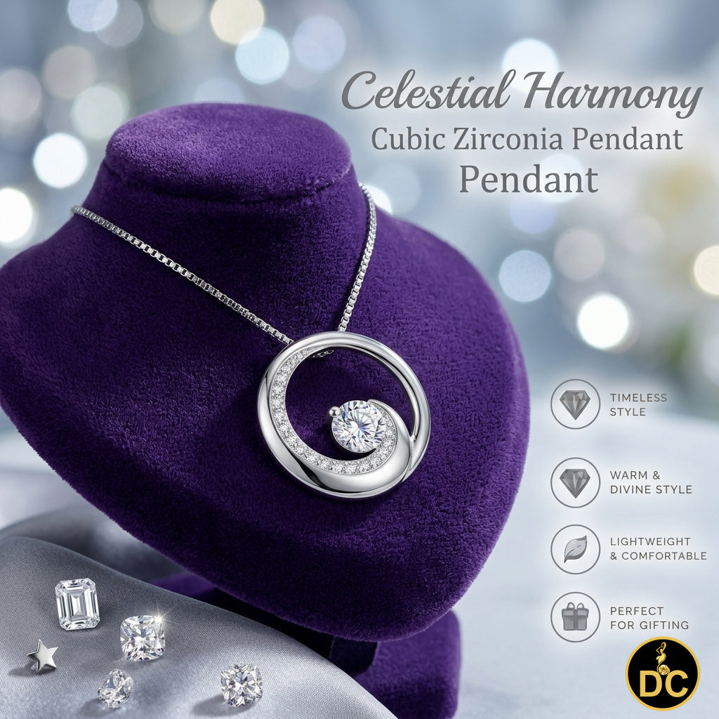 DiamondCelebritees 925 Silver Eternity Circle Swirl 2.50ct White 1 inch Cubic Zirconia Pendant