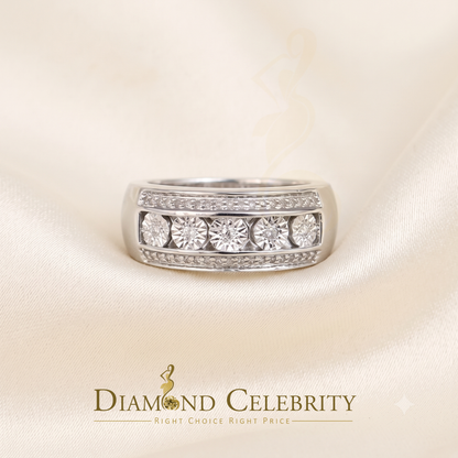 DiamondCelebritees 0.20 CT Real Diamond Men's 925 Sterling Silver White Band Big Ring Size 10.5