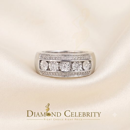 DiamondCelebritees 0.20 CT Real Diamond Men's 925 Sterling Silver White Band Big Ring Size 10.5