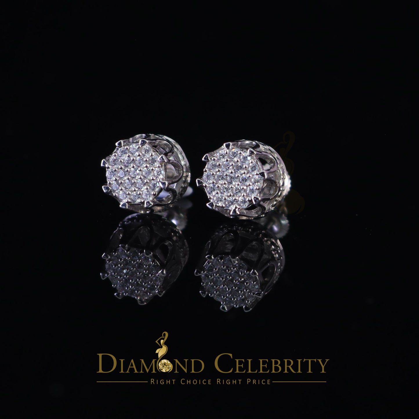 DiamondCelebritees  925 White Sterling Silver 0.58ct Cubic Zirconia Women's Hip Hop Flower Earrings