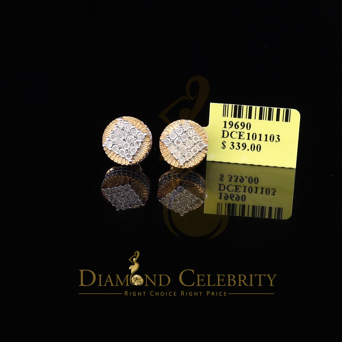 DiamondCelebritees 925 Sterling Silver Yellow Hip Hop 0.15ct Diamond Men's & Women's Round Earrings