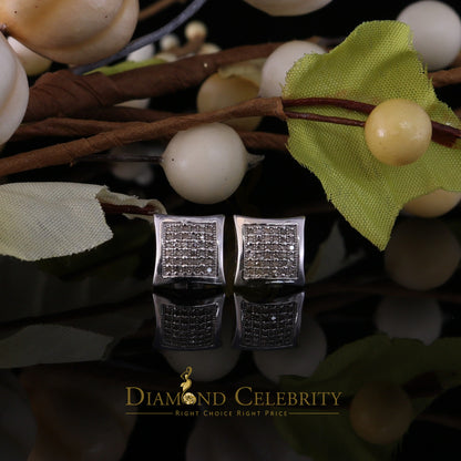 King Of Bling's Aretes Para Hombre 925 White Silver 0.20ct Round Diamond Stud Men's Earrings