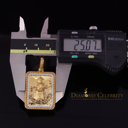 DiamondCelebritees Men's Square Santo Nino De Atocha 3D Yellow '1'inch 925 Silver 0.66ct CZ Pendant