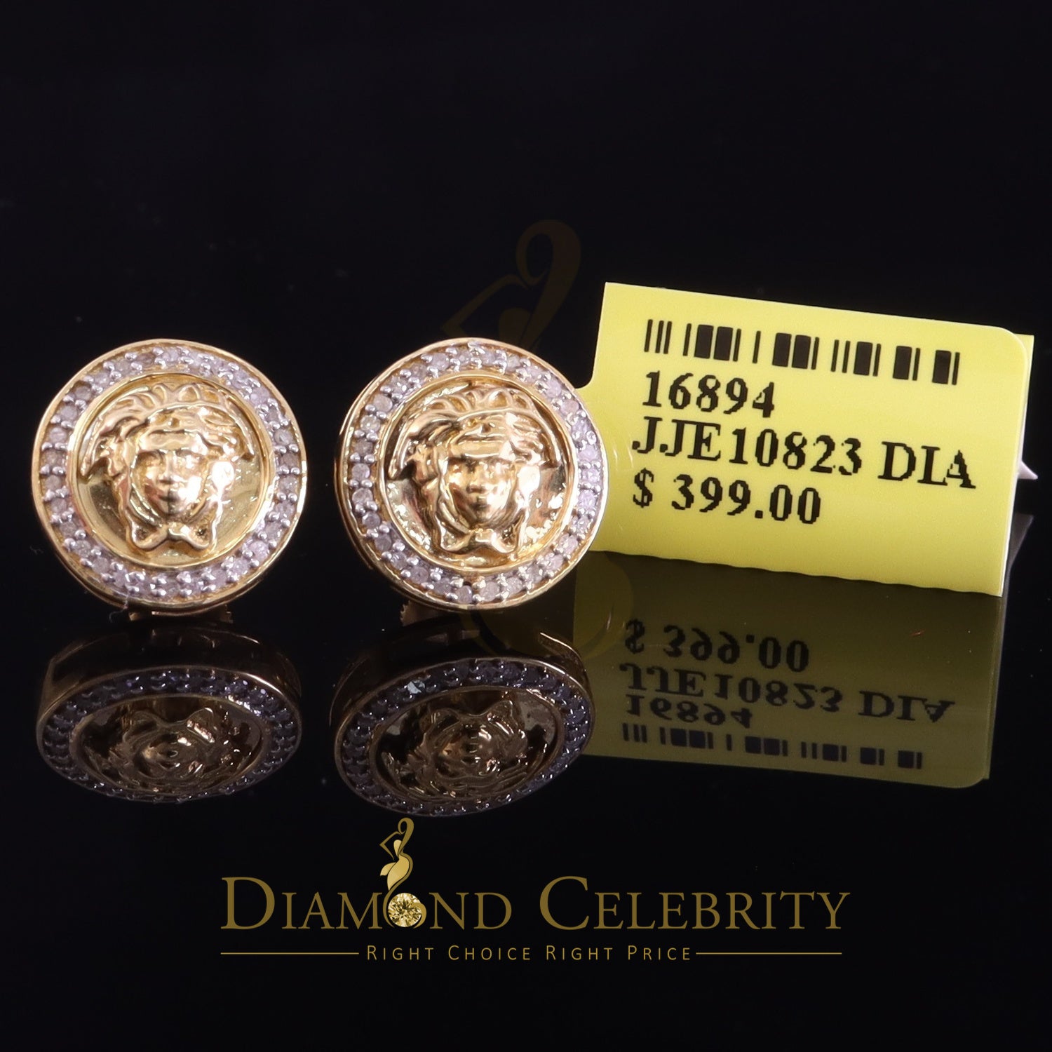 0.20ct Diamond 925 Sterling Yellow Silver for Men's/ Womens Stud Medusa Earrings