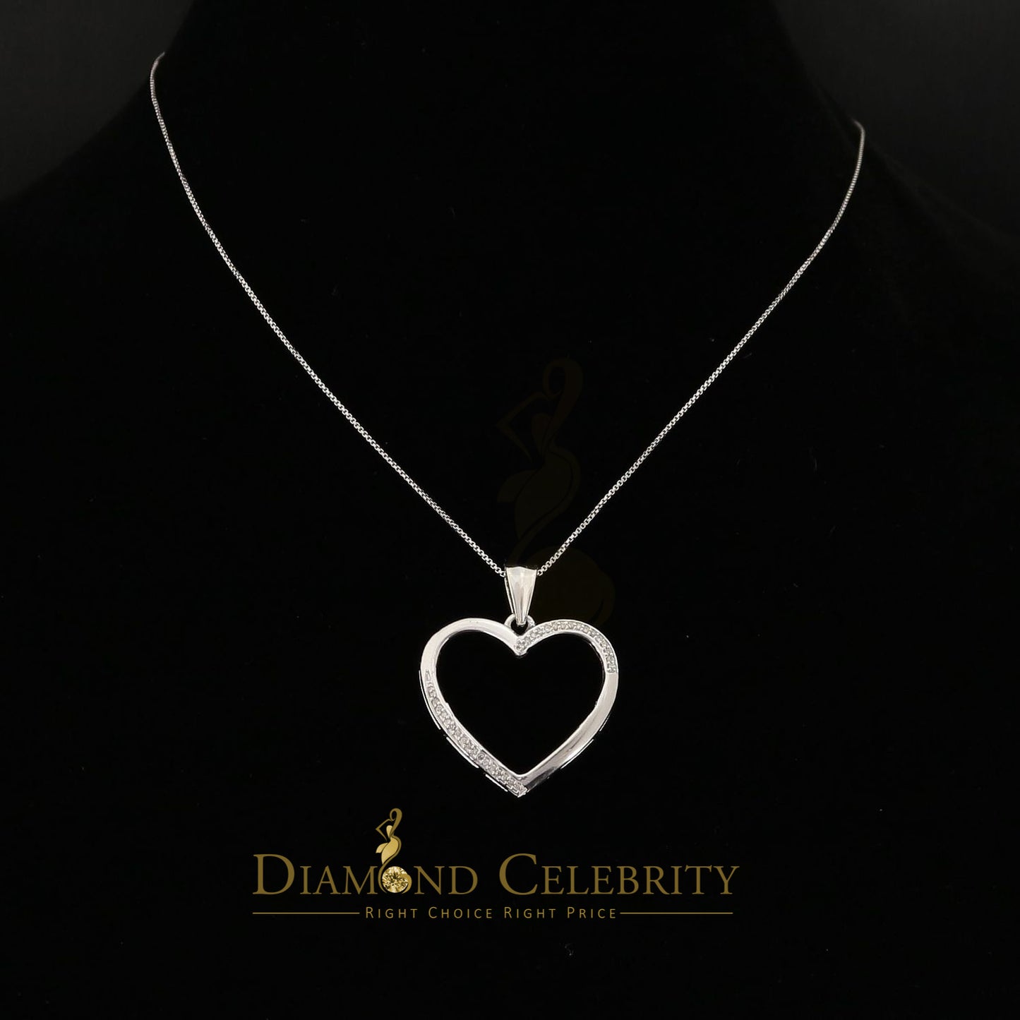 DiamondCelebritees  Real 0.12CT Diamond HEART in 925 Sterling Silver White Charm Necklace Pendant