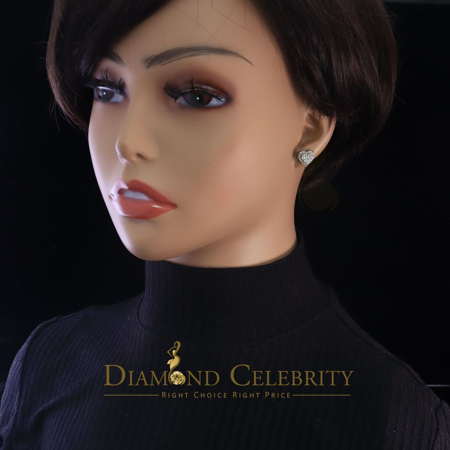 DiamondCelebritees  1.18ct Cubic Zirconia 925 White Sterling Silver Women's Hip Hop Heart Earrings