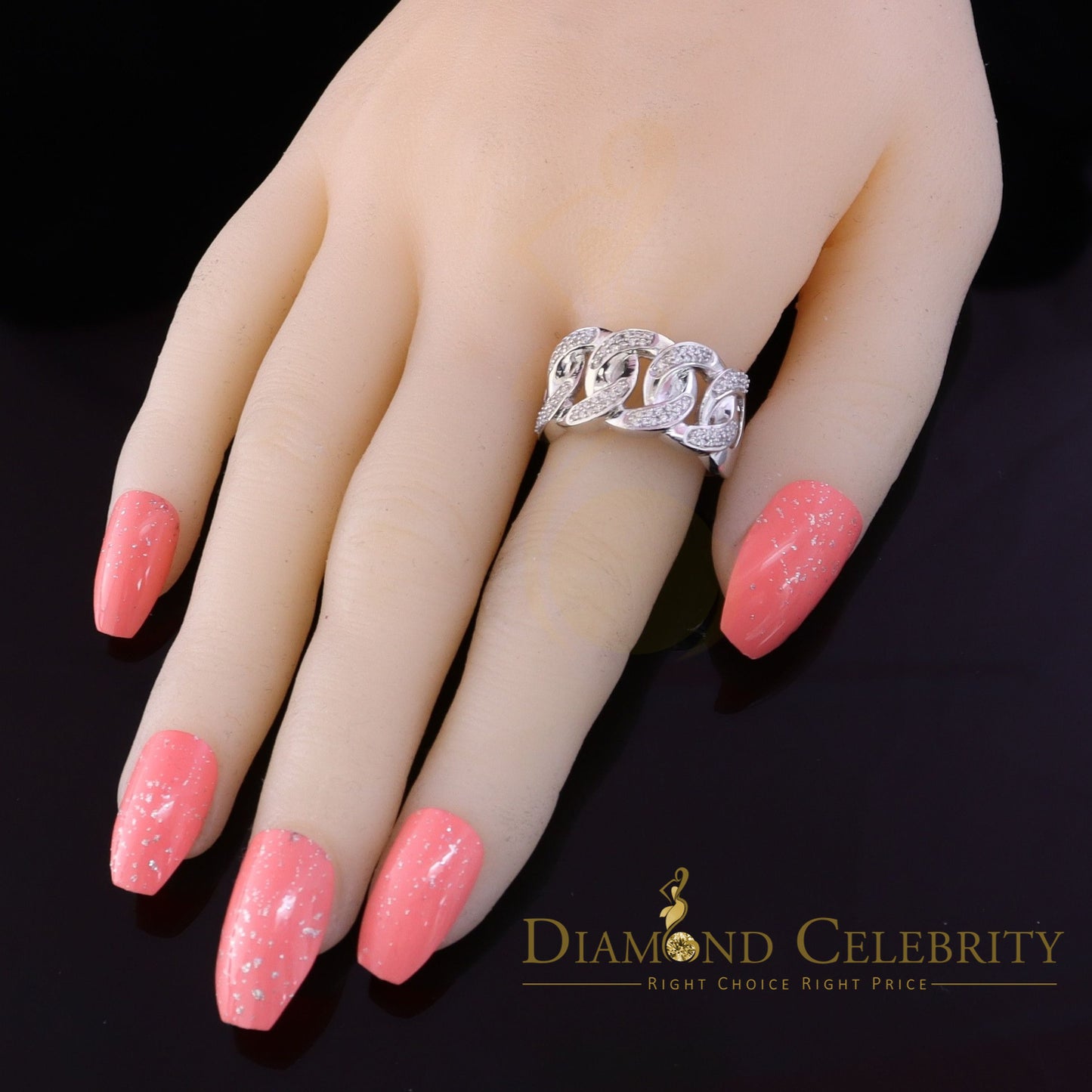 DiamondCelebritees 0.85ct Cubic Zirconia Stone White 925 Sterling Silver Cuban Men's Ring Size 10