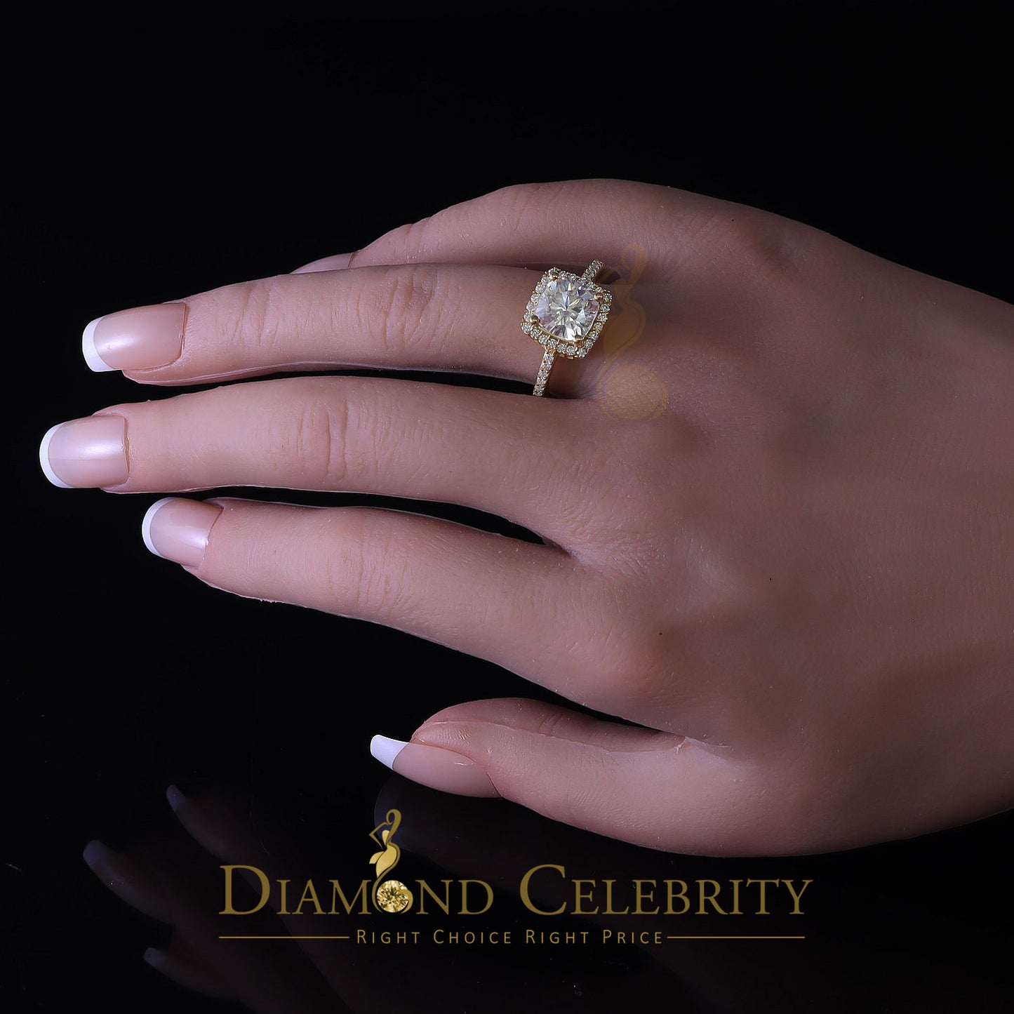 King Of Blings  10K Yellow Gold 3.00CT 'VVS' 'FL' D clr Cushion Cut Moissonite Womens Ring S/7