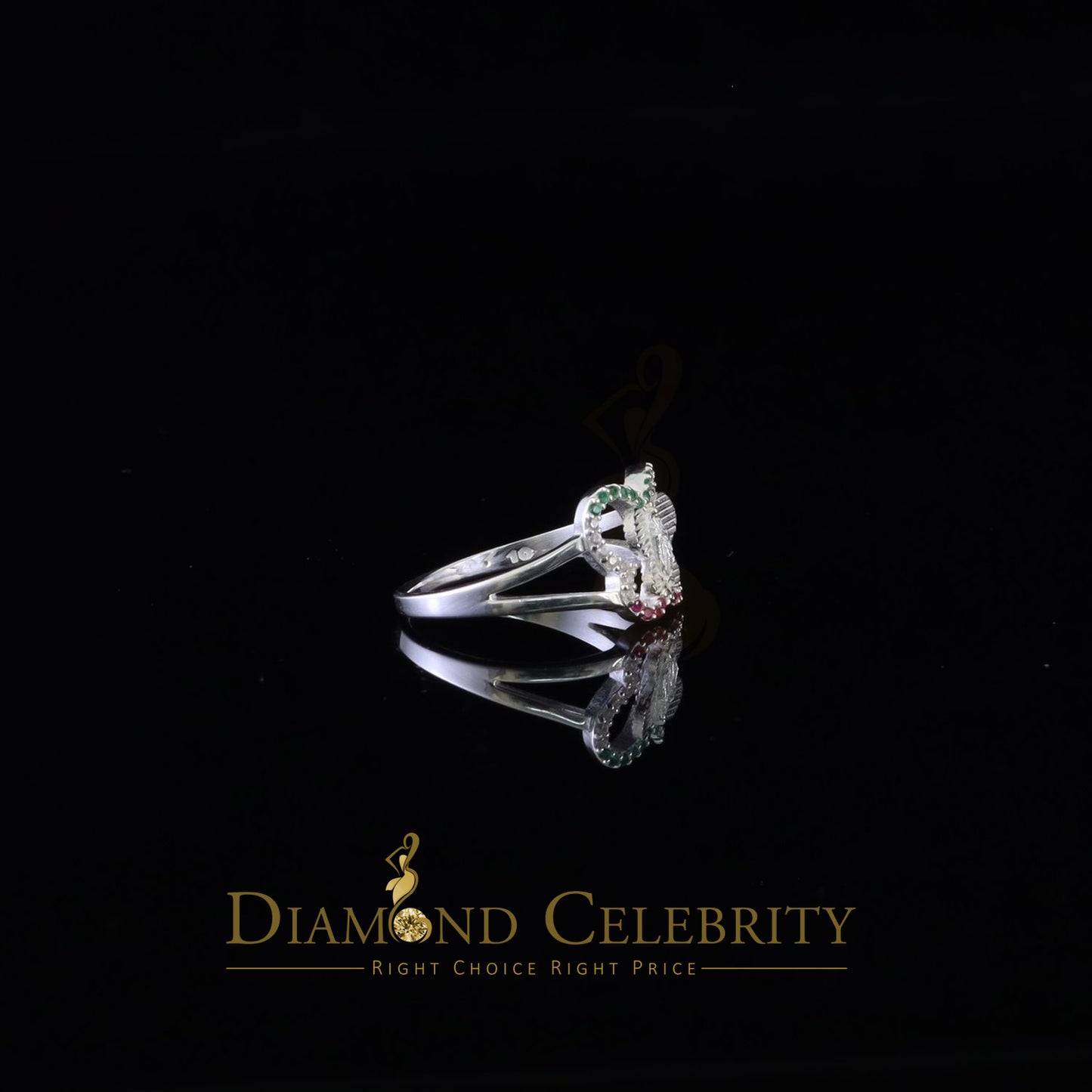 DiamondCelebritees Religious White Butterfly 925 Silver CZ Multi Stone Mother Mary Women Ring SZ10