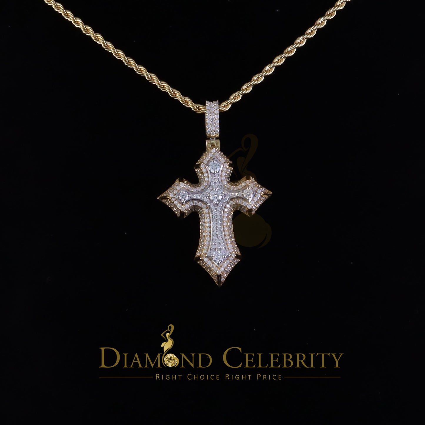 Diamondcelebritees Yellow Sterling Silver Charm Cross Pendant Men & Women 2.50ct VVS D Moissanite