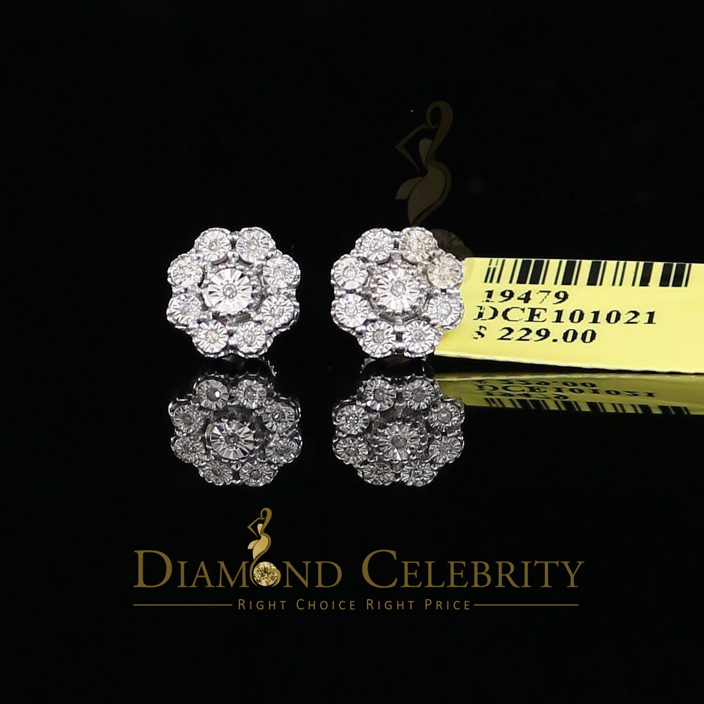 DiamondCelebritees 0.10ct Diamond 925 Sterling Silver White Floral Earrings For Men's & Women's