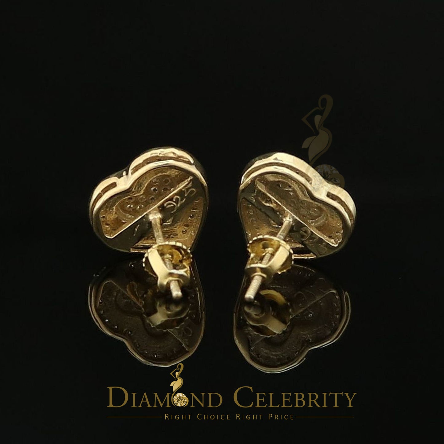 DiamondCelebritees Aretes Para Hombre Heart 925 Yellow Silver 0.20ct Diamond Women's /Men's Earring