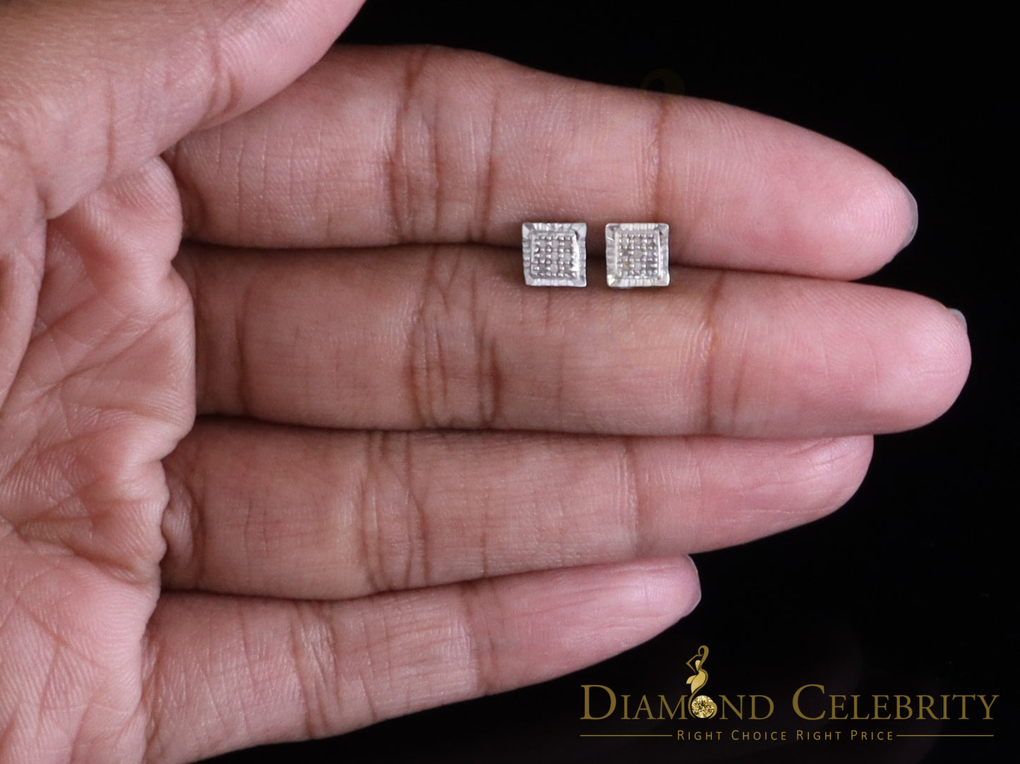 DiamondCelebritees 0.05ct Diamond For White 925 Sterling Silver Men's & Women's Square Earrings
