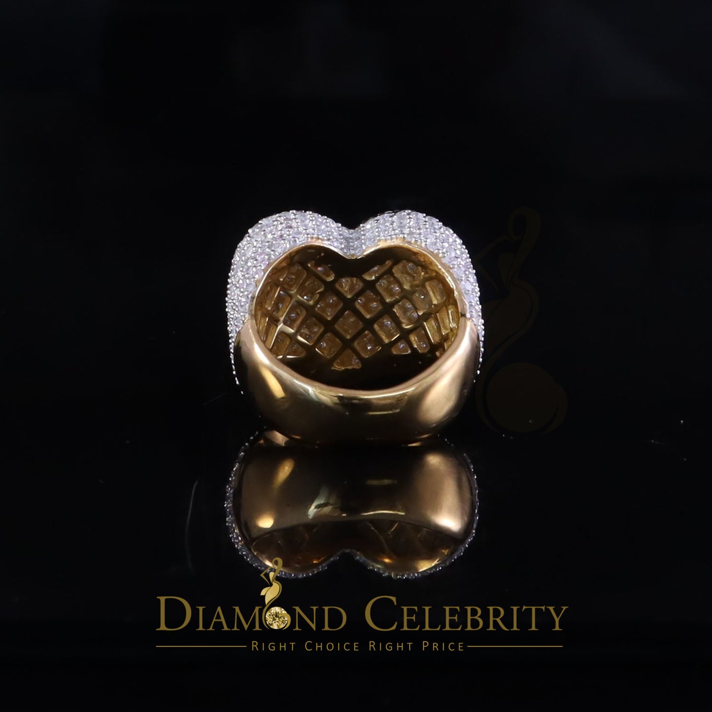 DiamondCelebritees Men's 925 Yellow Silver 5.00ct VVS 'D' Round Moissanite Heart Ring Size 8