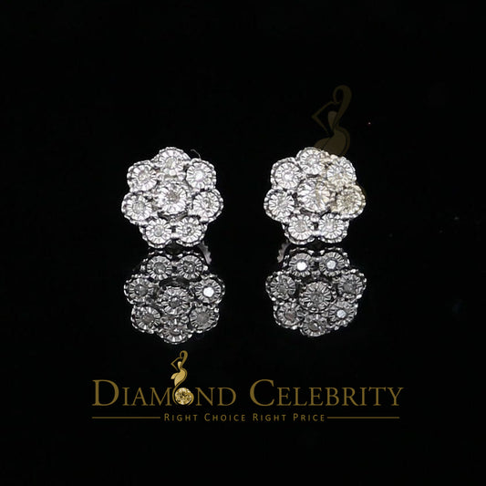 DiamondCelebritees 0.03ct Diamond 925 Sterling Silver White Floral Earrings For Men's & Women's