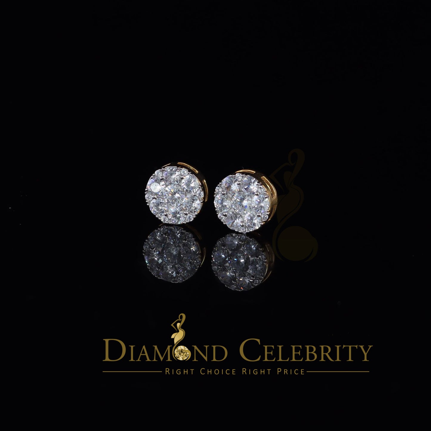 DiamondCelebritees  925 Sterling Yellow Silver 5.56ct Cubic Zirconia Women Round Stud Earrings