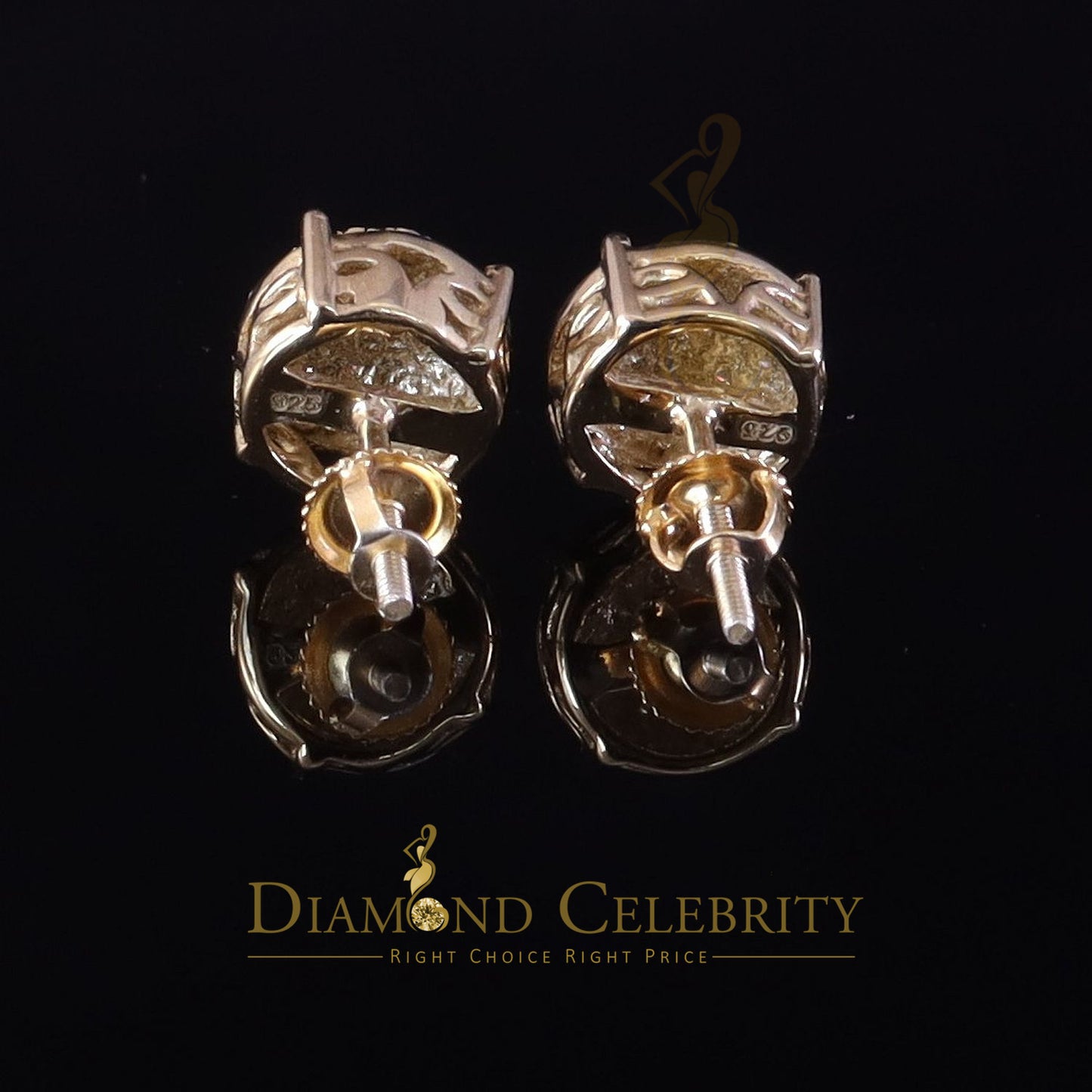 DiamondCelebritees 0.10ct Diamond 925 Yellow Silver for Men's & Womens Stud Round Earring