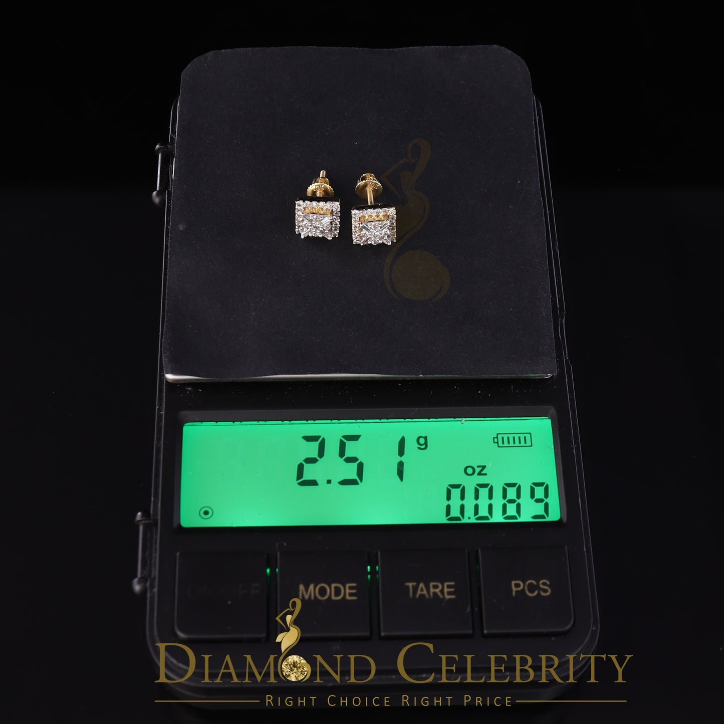 DiamondCelebritees 0.75 CT Real Diamond with 10K Real Yellow Gold Square Stud Earrings