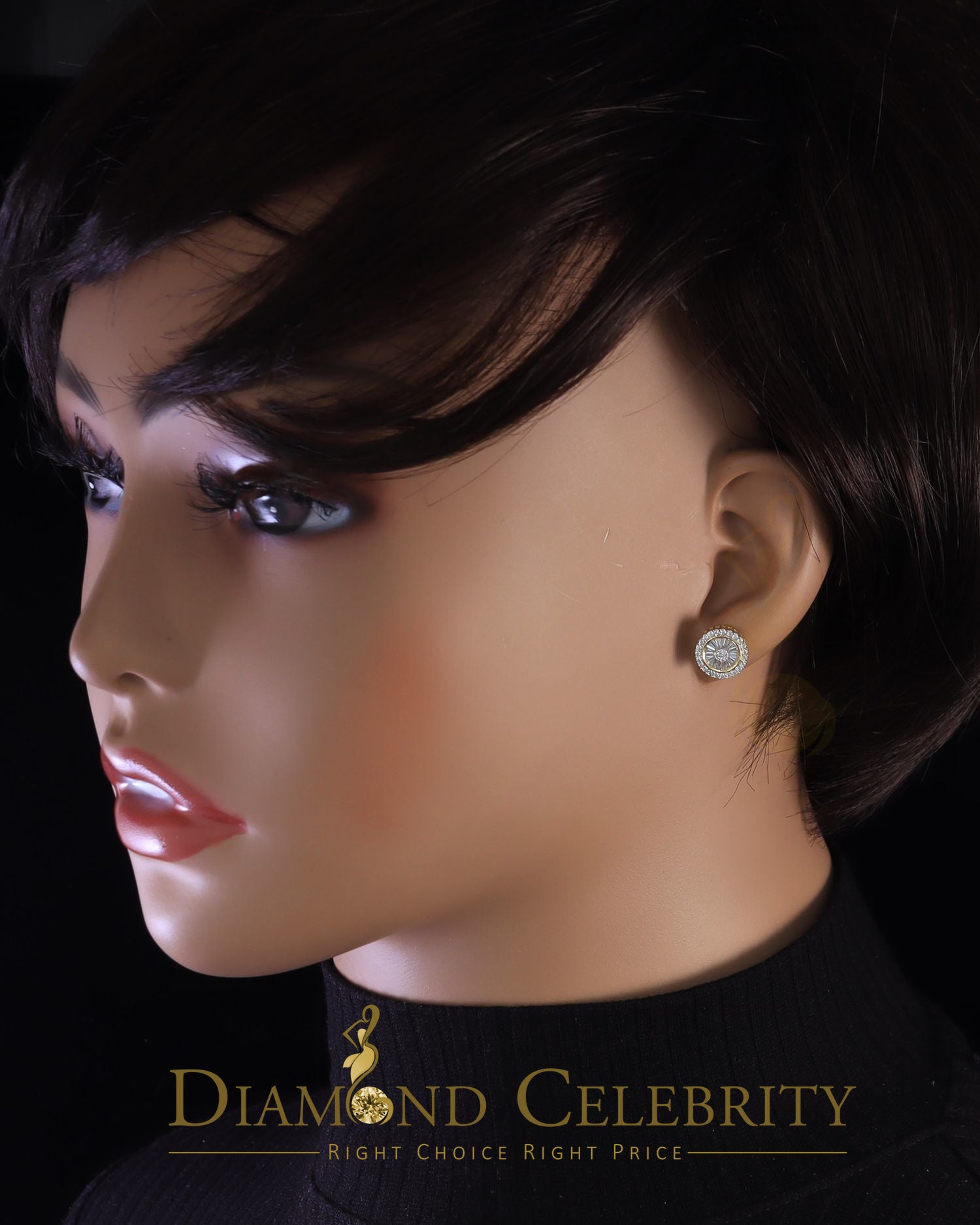 DiamondCelebritees  0.52ct Cubic Zirconia 925 Yellow Silver Women's & Men's Hip Hop Round Earrings