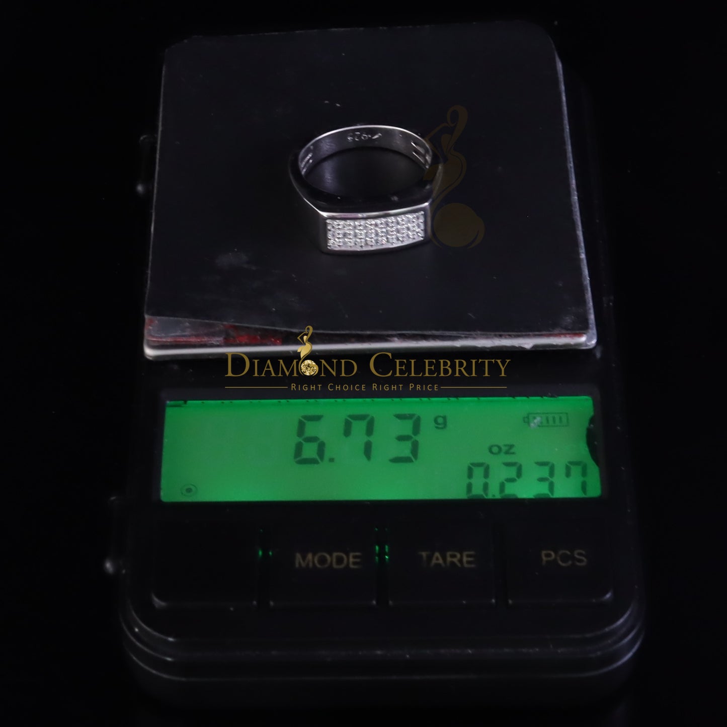 DiamondCelebritees Sterling Mens 0.81ct White Cubic Zirconia Silver Rectangle Fashion Ring Size 9