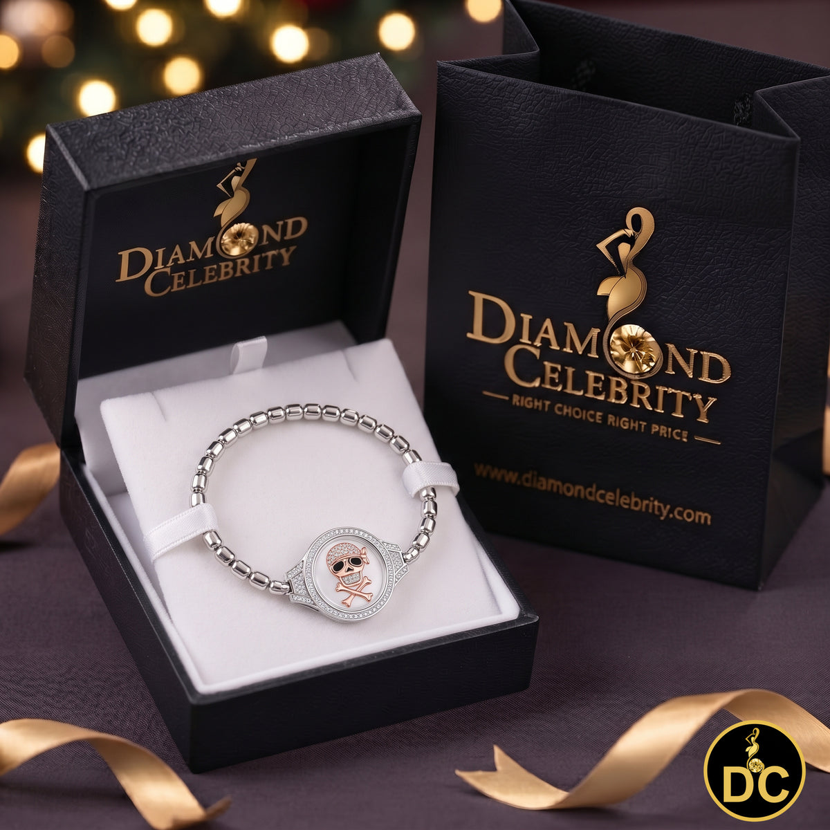 Diamondcelebritees 925 White Sterling Silver Floating Flower Glass / Beads CZ Watch Style Bracelet