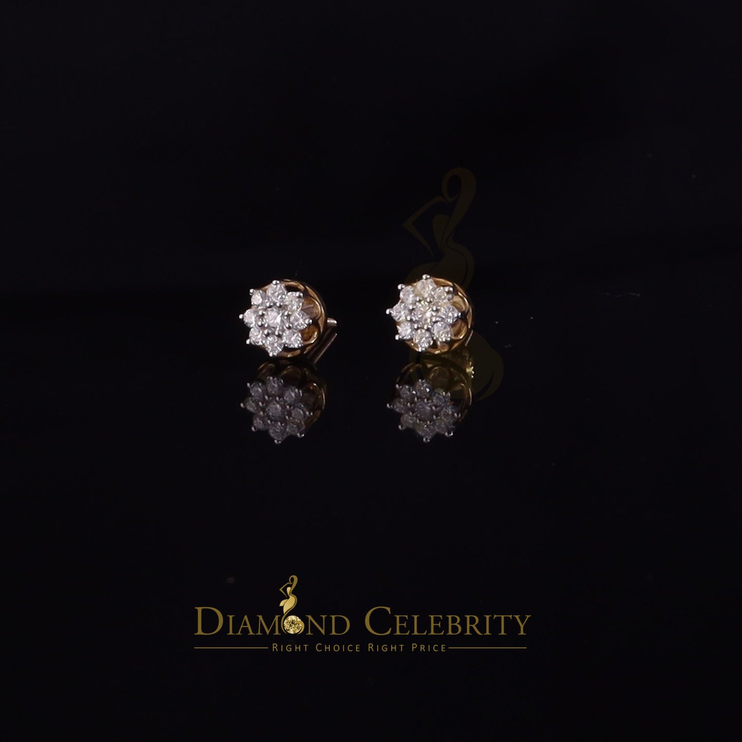 DiamondCelebritees 0.50ct Vvs 'D' Color Genuine Moissanite FLORAL Earrings 10k Real Yellow Gold