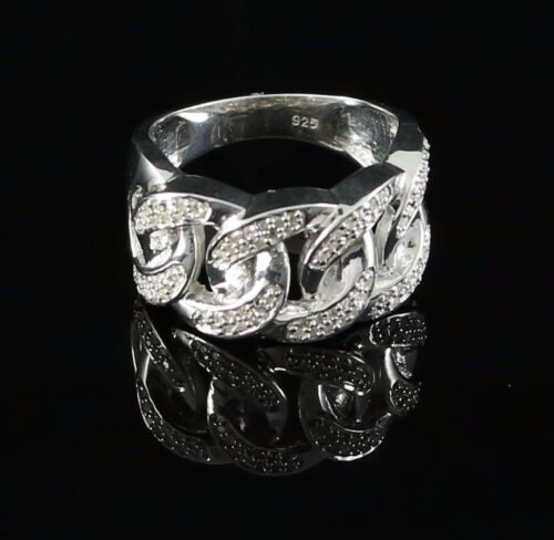 DiamondCelebritees 925 Sterling White Silver With Miami Cubic 0.33CT Diamond Men's Ring Size 9