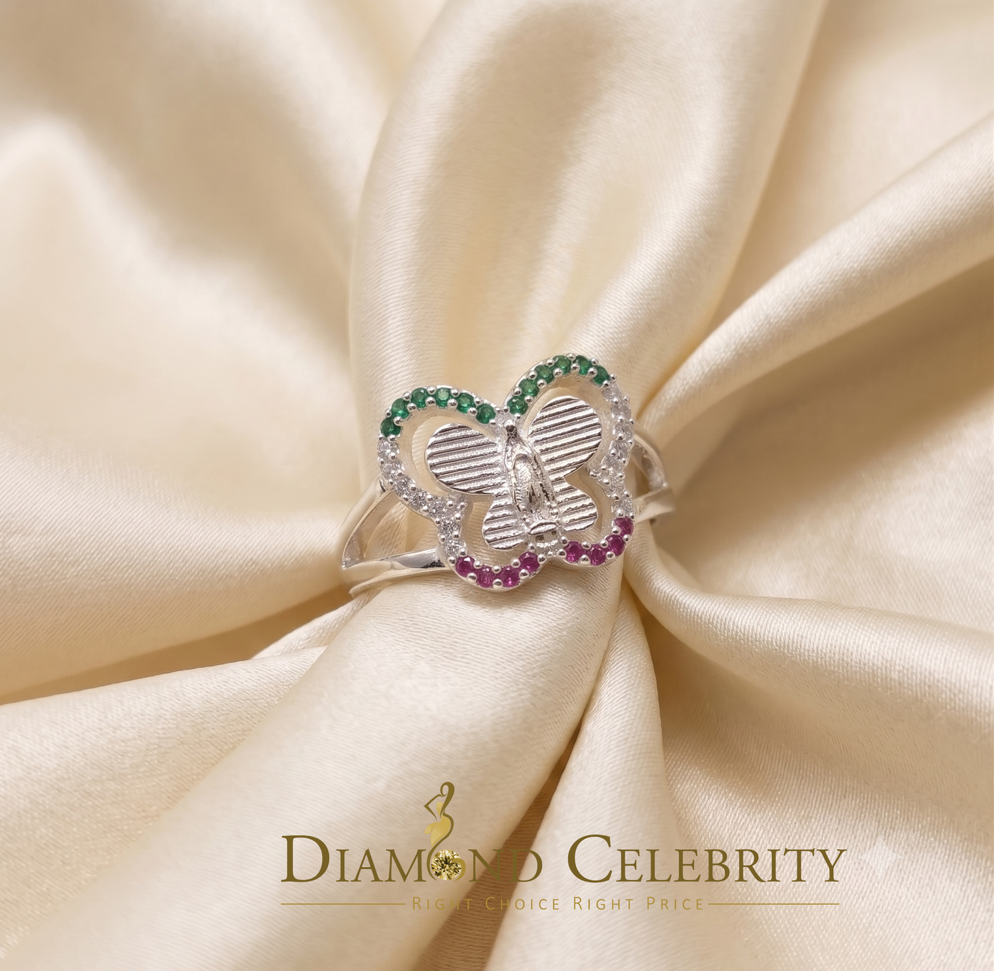 DiamondCelebritees Religious White Butterfly 925 Silver CZ Multi Stone Mother Mary Women Ring SZ10