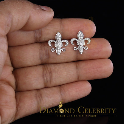 DiamondCelebritees  925 White Silver Women's Fleur de Lis Screw Back 0.36ct Cubic Zirconia Earrings