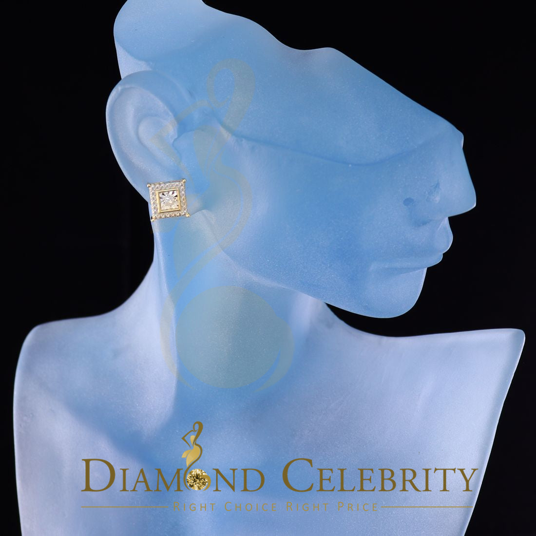 DiamondCelebritees 0.10ct Diamond Stud Earrings Yellow 925 Sterling Silver For Men's & Women's