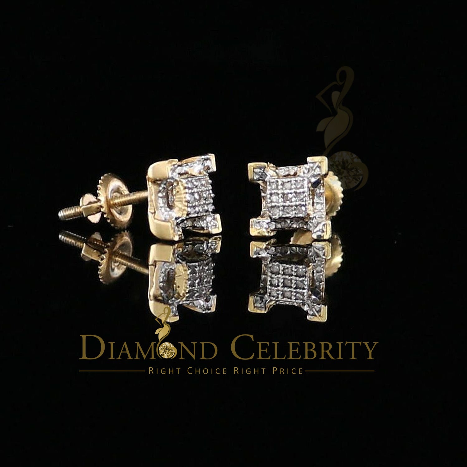 925 Sterling Silver Yellow Hip Hop 0.15ct Diamond Man & Women Square Earrings