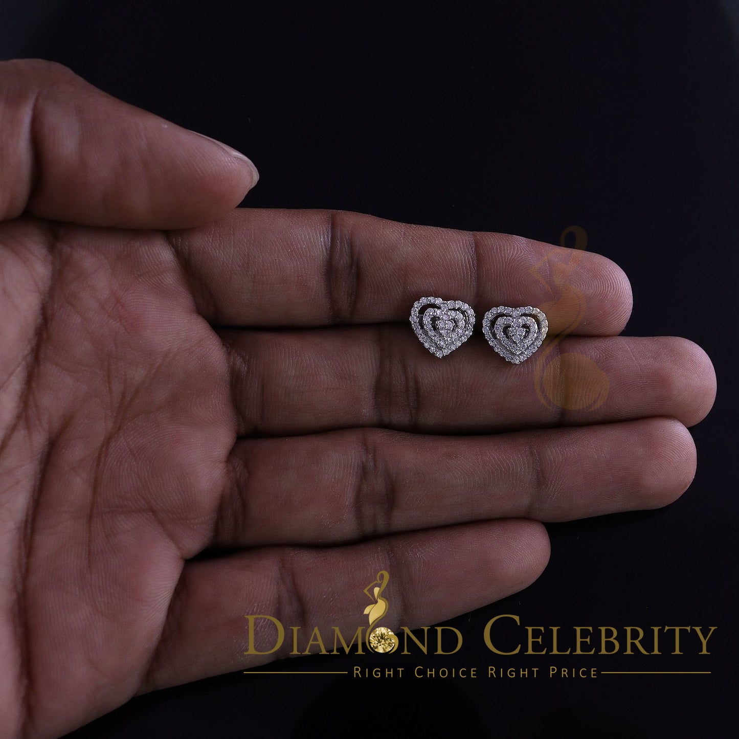 DiamondCelebritees  1.07ct Cubic Zirconia 925 White Sterling Silver Women's Hip Hop Heart Earrings