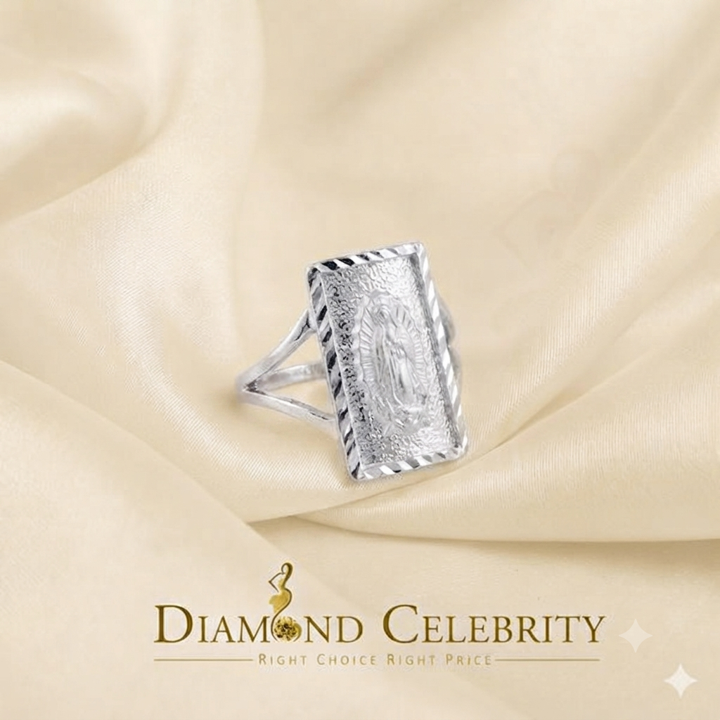 DiamondCelebritees Our Lady Guadalupe White 925 Silver Virgin Merry Protection Shield Ring SZ 6