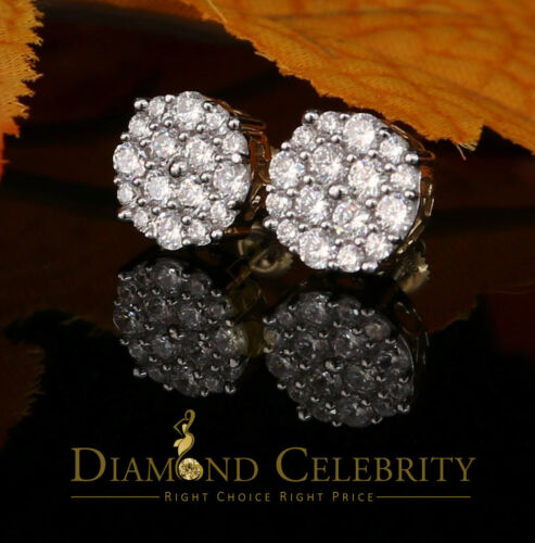 DiamondCelebritees  925 Sterling Yellow Silver 2.96ctCubic Zirconia Round Women's Stud Earrings