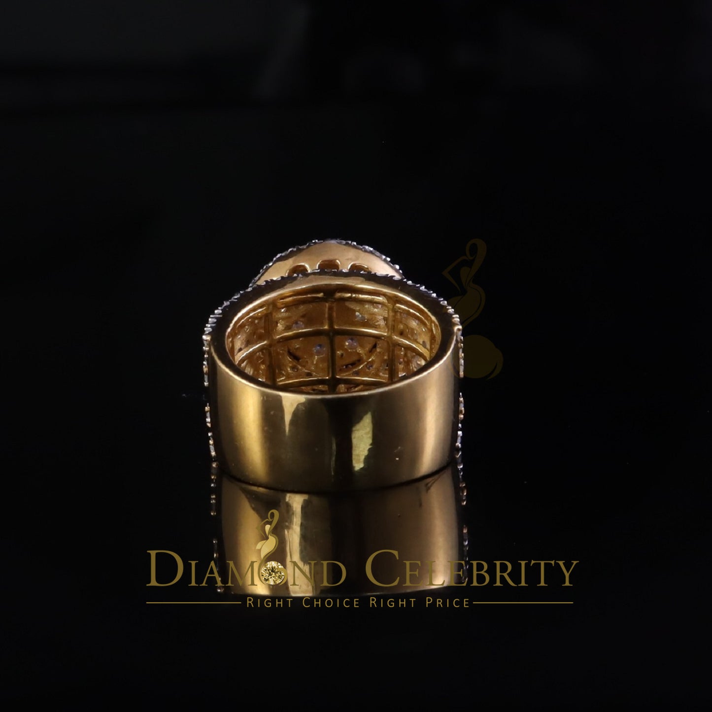 DiamondCelebritees 4.00ct VVS D Round Cluster Stone Yellow Silver Moissanite For Men's Rings SZ 8