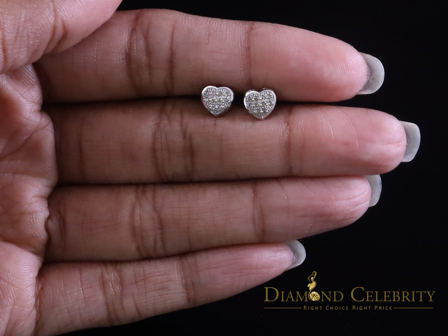 DiamondCelebritees Aretes Para Hombre Heart 925 White Silver 0.08ct Diamond Women's /Men's Earring