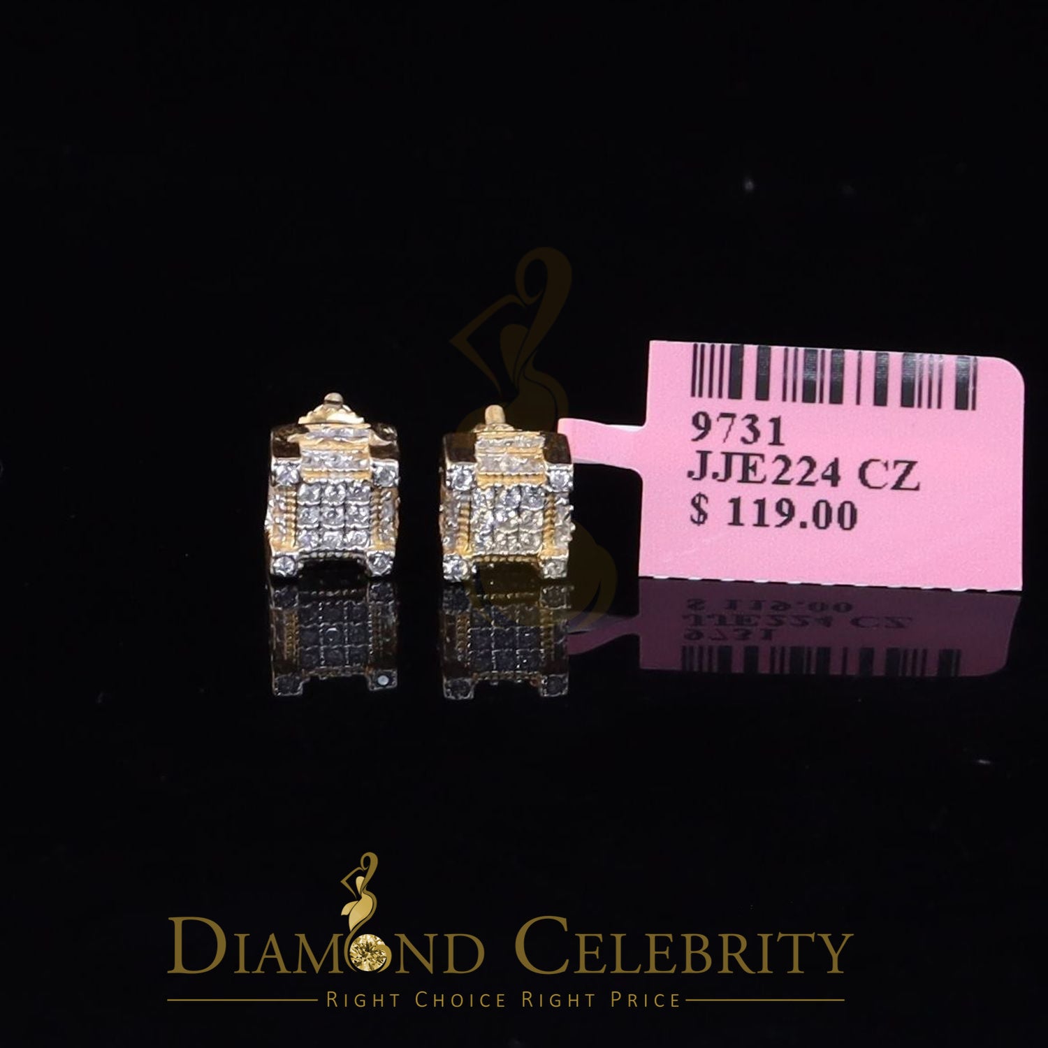 DiamondCelebritees  0.74ct Cubic Zirconia Elegant Yellow 925 Silver Square Men's & Women's Earrings