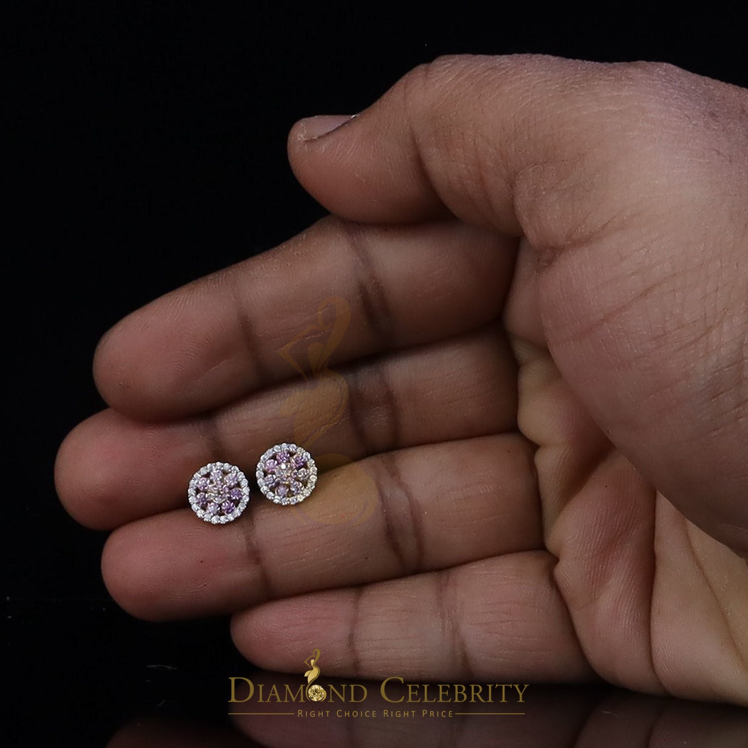 DiamondCelebritees Women's 925 Silver Yellow 0.66ct VVS 'D' Pink Moissanite Round Stud Earrings