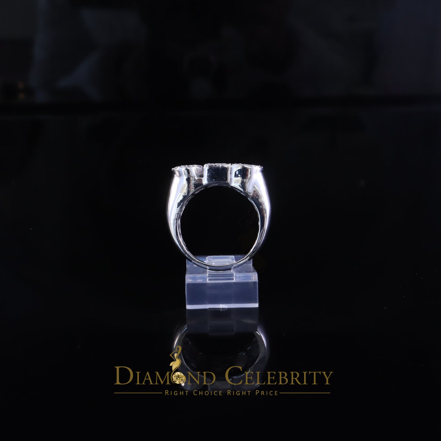 DiamondCelebritees Stylish 925 White Silver 0.40ct Real Micro Diamond Men's "CEO" word Ring SZ 8
