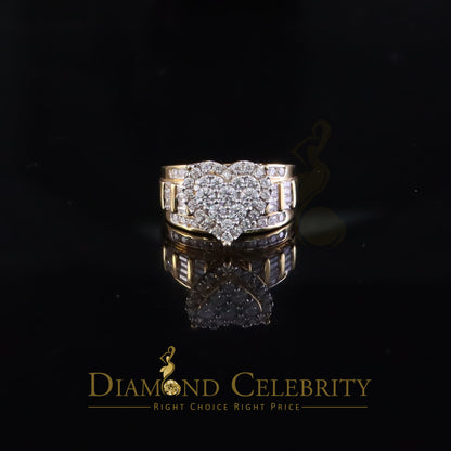 DiamondCelebritees Women's Cinderella Heart Ring Yellow 925 Silver 1.00ct VVS D Moissanite SZ7