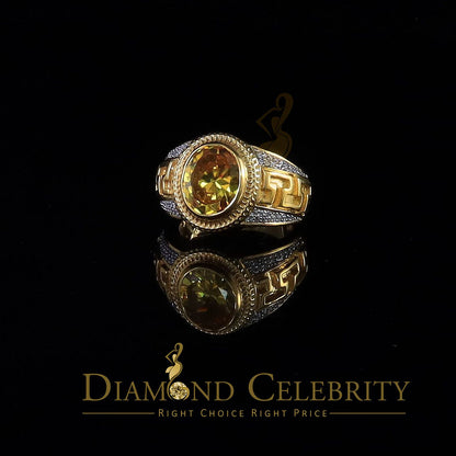 DiamondCelebritees 8.10ct Yellow Silver Oval Cubic Zirconia Men Adjustable Ring From SZ 9 to 11