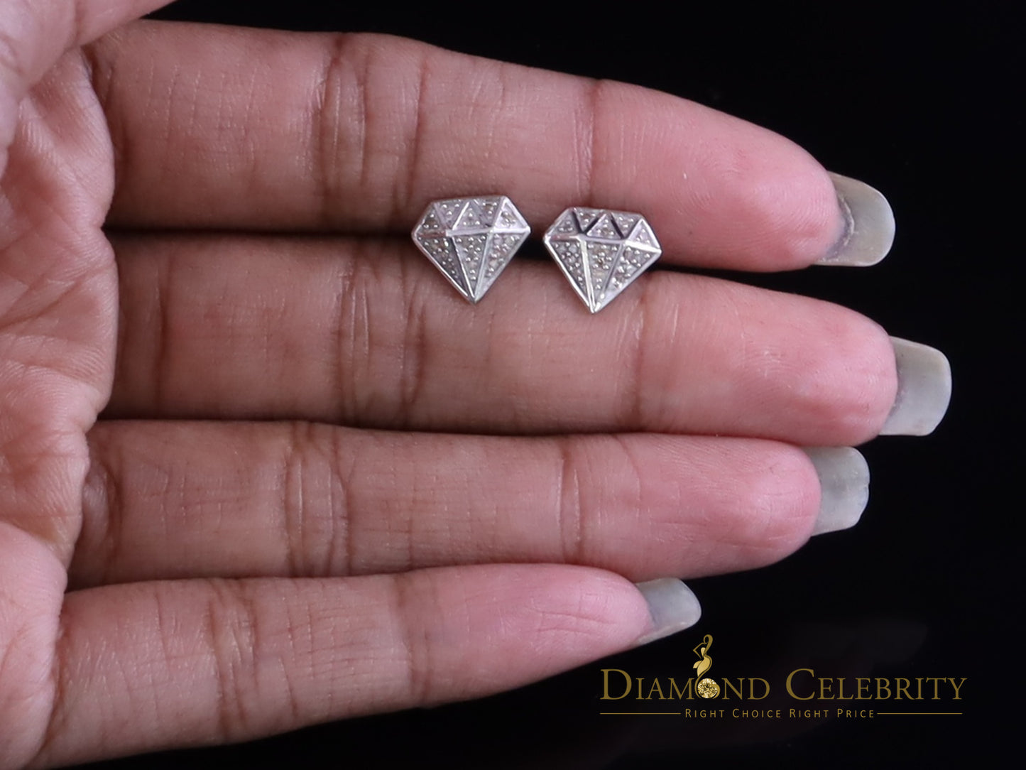 DiamondCelebritees 0.10 ct Silver Diamond White For Mens & Womens Hip Hop Stud Earring 925 Sterling