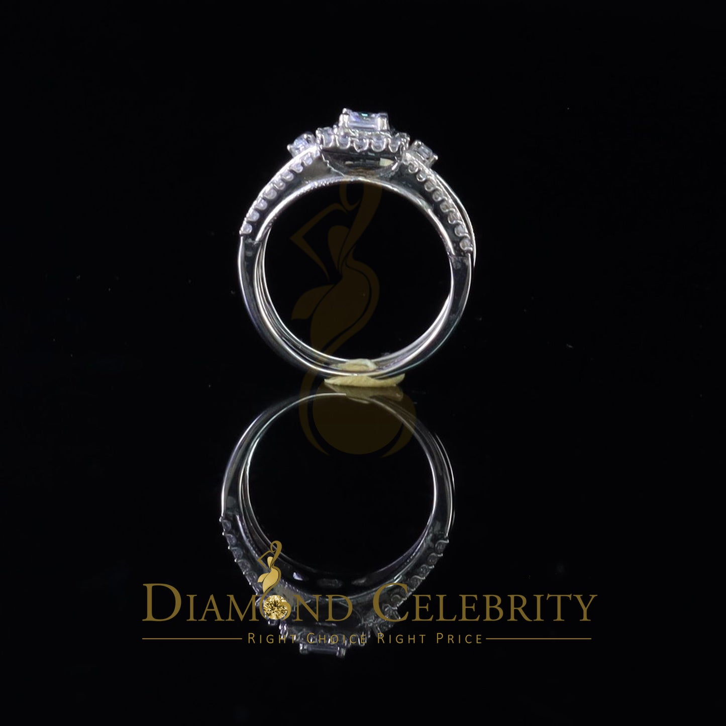 DiamondCelebritees 1.75ct Cubic Zirconia White Sterling Silver Men's/ Women 2PC Bridal Rings Size 7