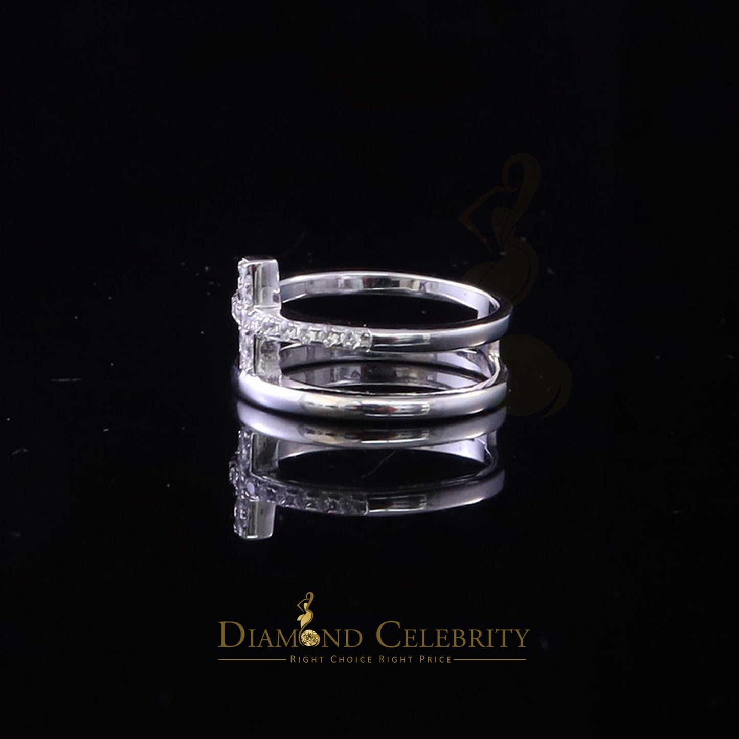 DiamondCelebritees 925 Sterling White Silver 0.20ct Cubic Zirconia Cross Shape Womens Ring Size 6.5