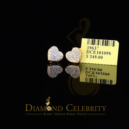 DiamondCelebritees Micro Pave Heart 925 Yellow Silver 0.10ct Real Diamond Women's /Men's Earring