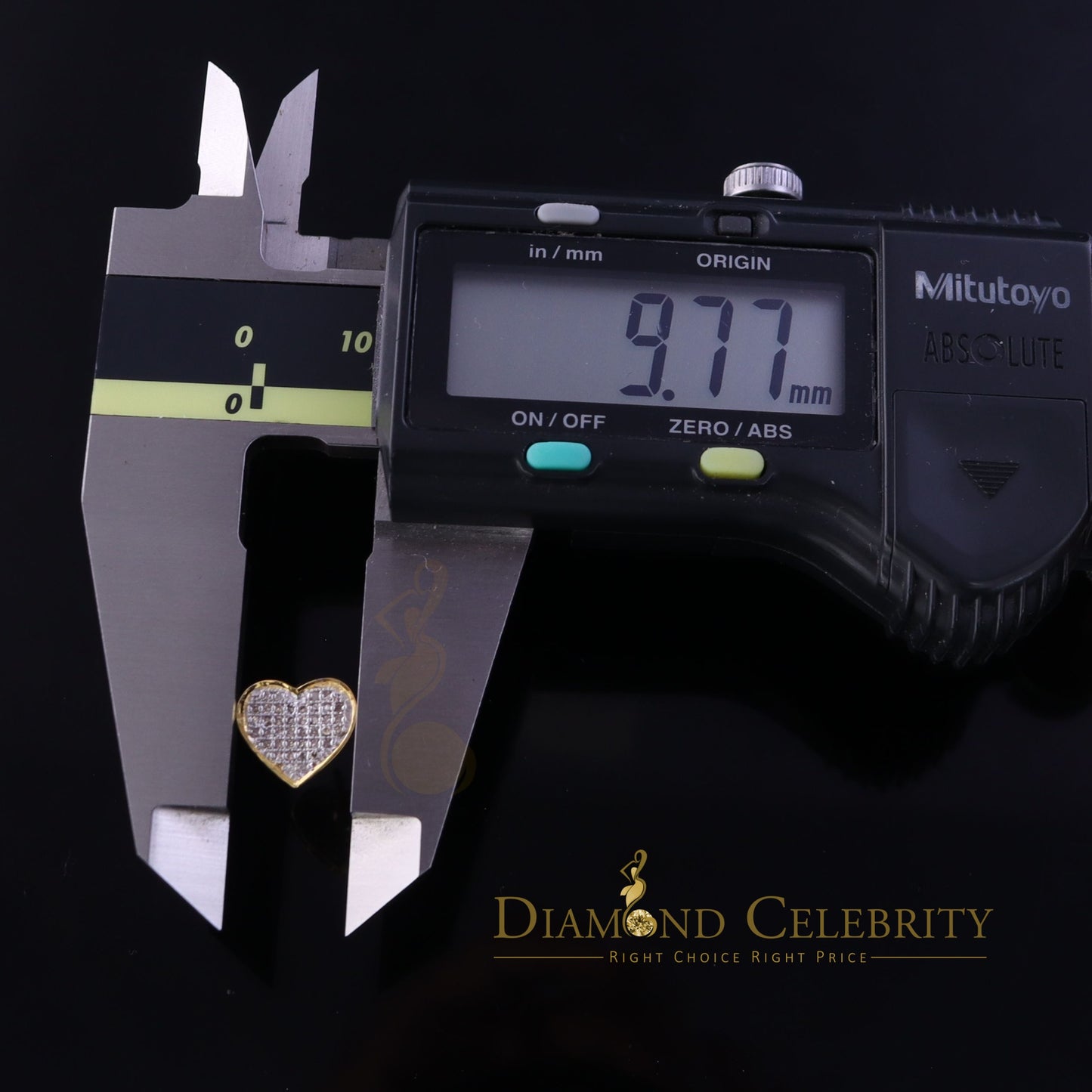 DiamondCelebritees Real 10K Yellow Gold Heart Round Stud 8.58mm Earrings with Real 0.25CT Diamonds