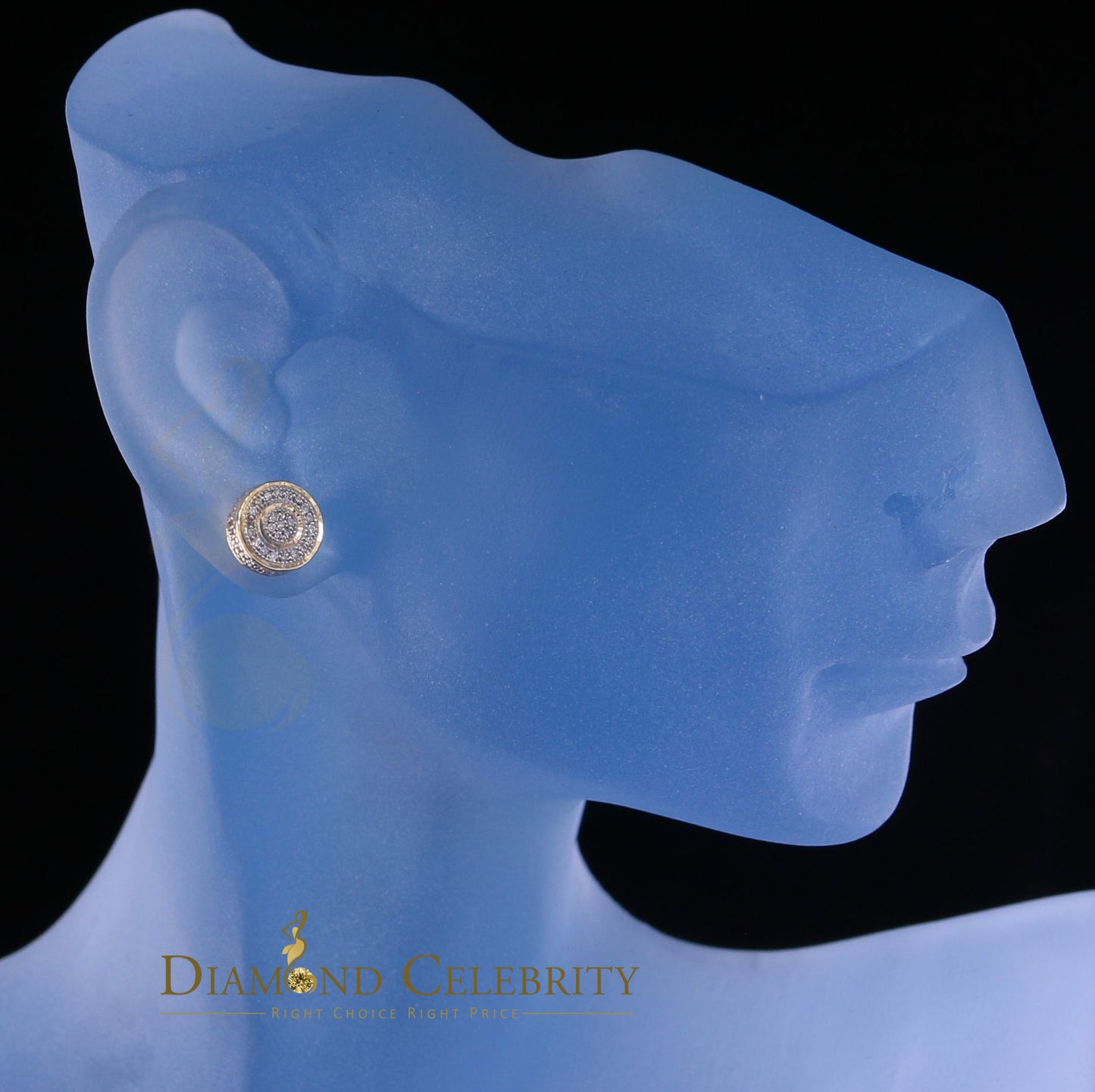 DiamondCelebritees 10K Real Yellow Gold Men's/Women's Real Micro Diamond 0.15CT Stud Earring