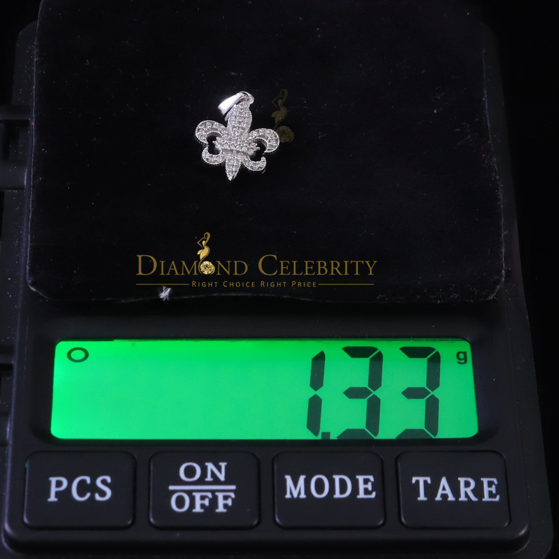 DiamondCelebritees 925 Sterling Silver Fleur de Lis Shape Pendant with 0.38ct Cubic Zirconia