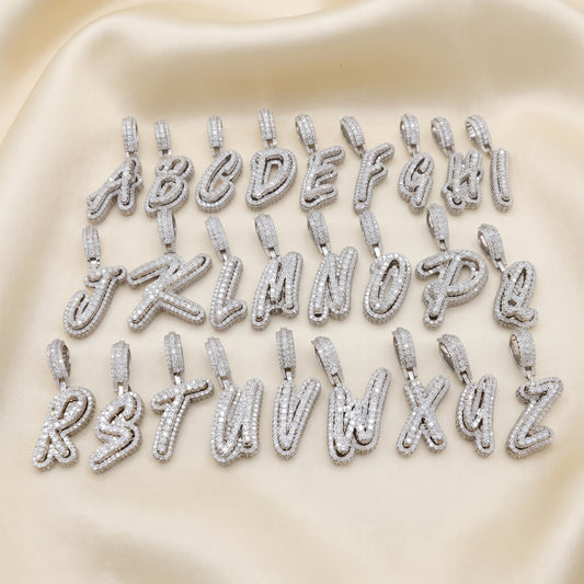 DiamondCelebritees White Cursive 3D Alphabet Shape 925 Sterling Silver Cubic Zirconia Pendant