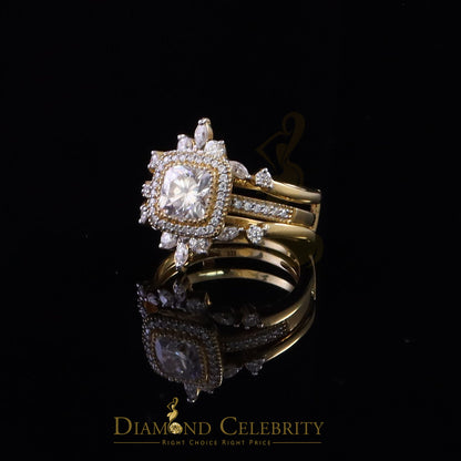 DiamondCelebritees Enhancer Guard Wrap Insert Cushion Moissanite 1.75ct VVS D Yellow Silver RingSZ7
